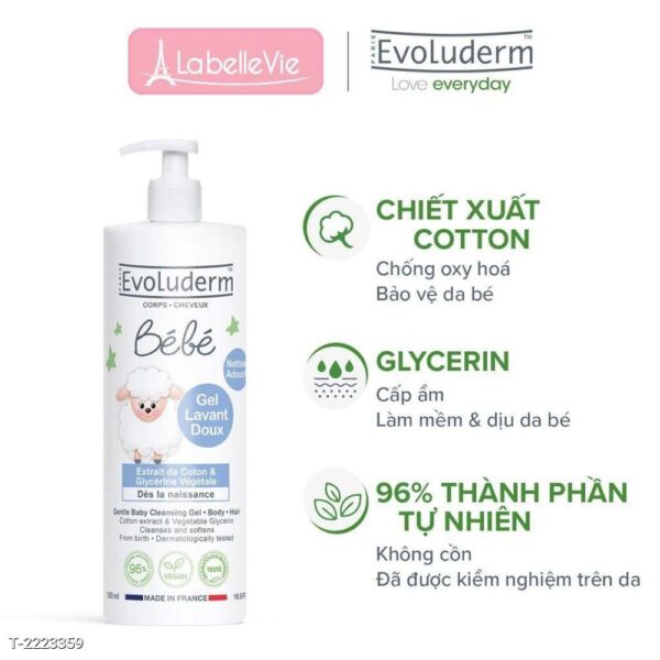 Gel tắm gội toàn thân cho bé 500ml Evoluderm - Image 3